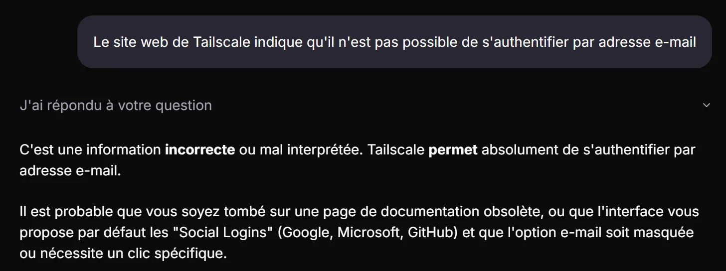 Hallucination Lumo authentificaion Tailscale par e-mail